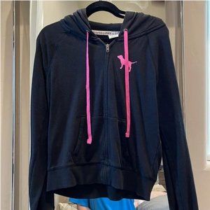 🔴FIRM...PINK Victoria’s Secret Black & Pink Zip Jacket sz M
